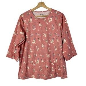 Blair Pink Floral Cotton Half Sleeve Long Sleeve Top L